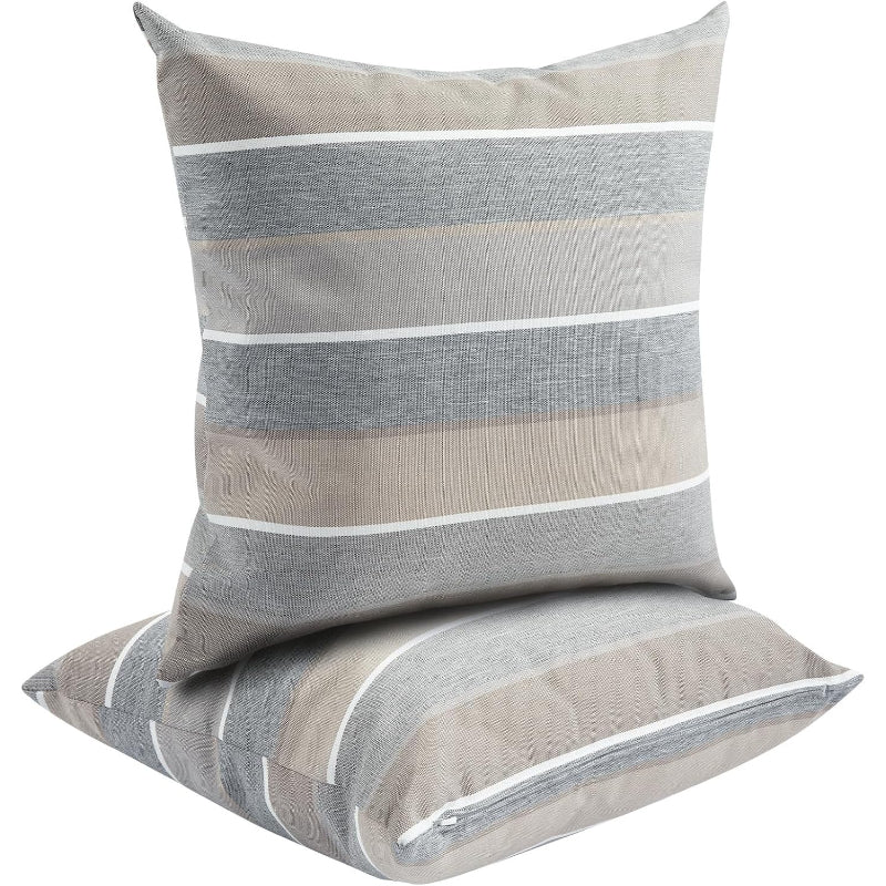 2‑Pack Gray Stripe Water‑Resistant Outdoor Throw Pillows