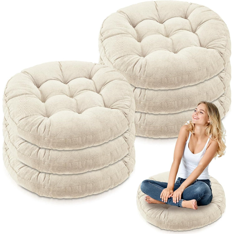 6‑Pcs Beige Round Large Floor Pillows