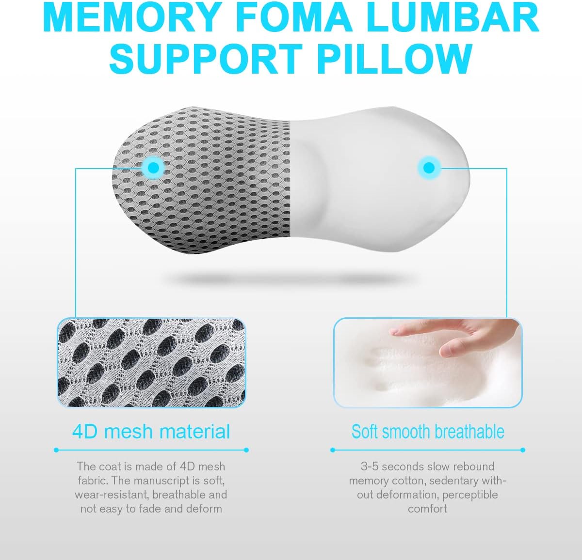 Grey Memory Foam Office Lumbar Support Pillow