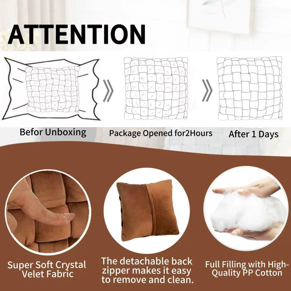 Brown Velvet Knotted Decorative Throw Pillow