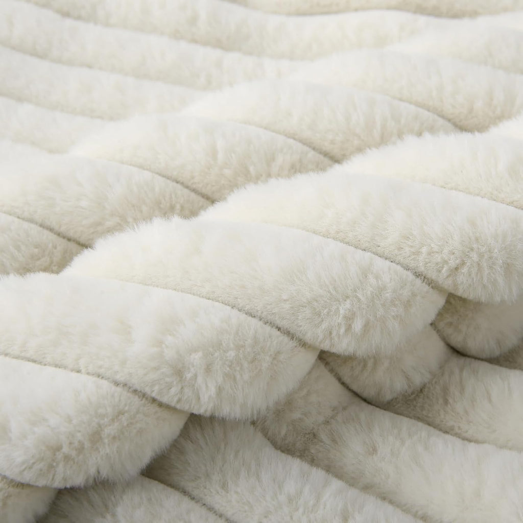 2‑Pack Decorative Beige Faux Fur Striped Throw Pillows