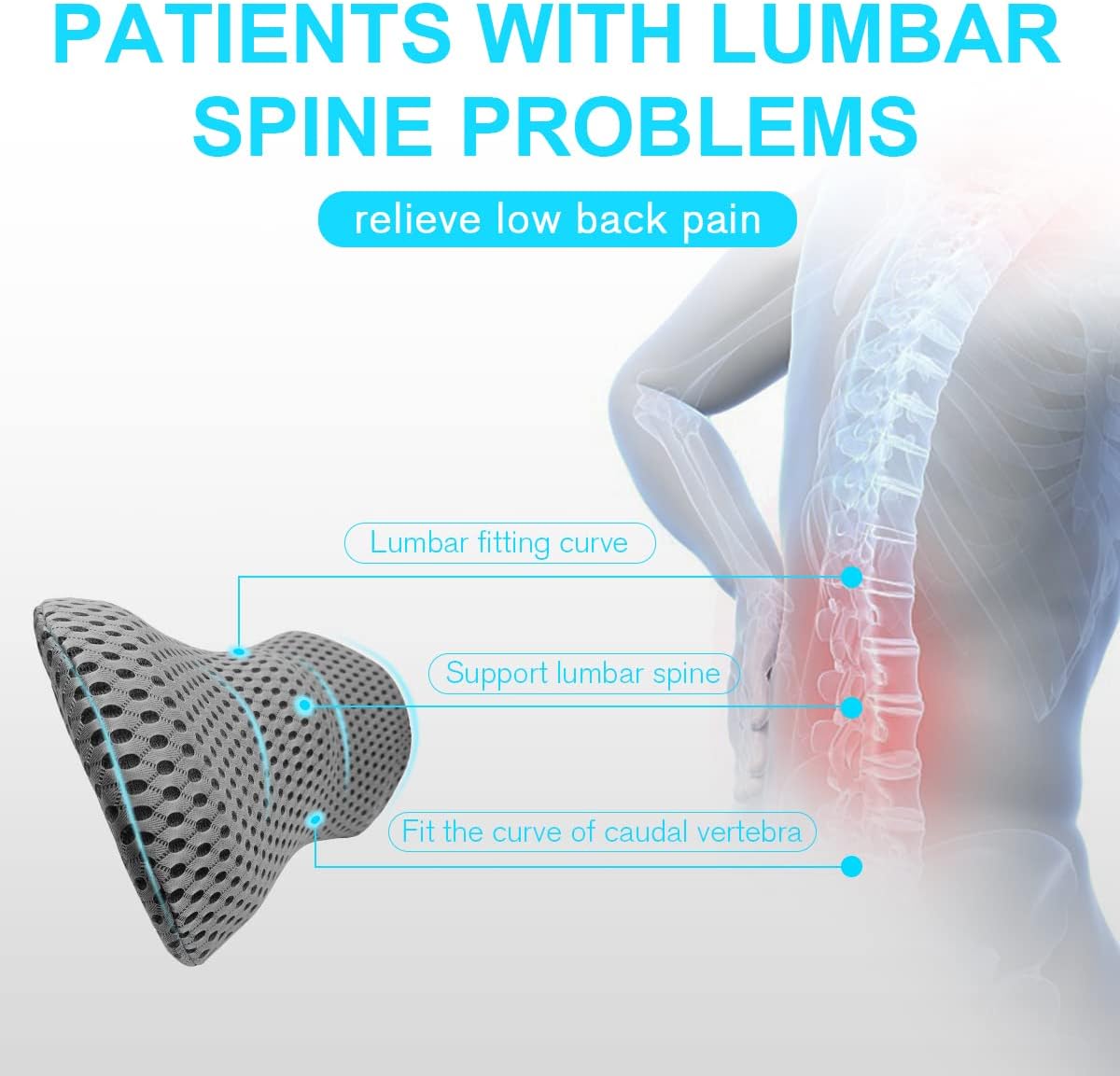 Grey Memory Foam Office Lumbar Support Pillow