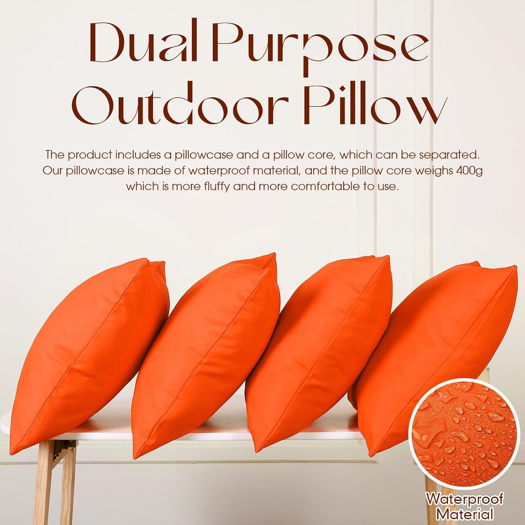 4‑Pack Orange Waterproof Outdoor Throw Pillows