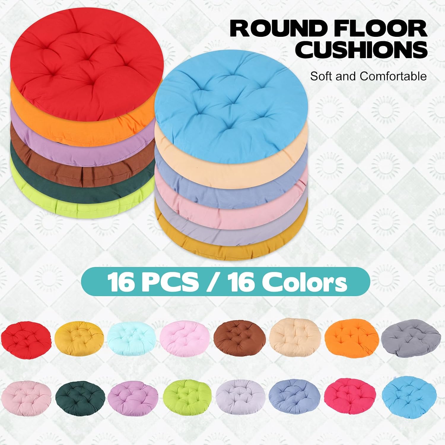 16‑Pcs Kids Round Floor Cushions