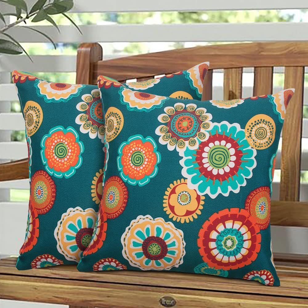 2‑Pack Green Floral Waterproof Outdoor Throw Pillows