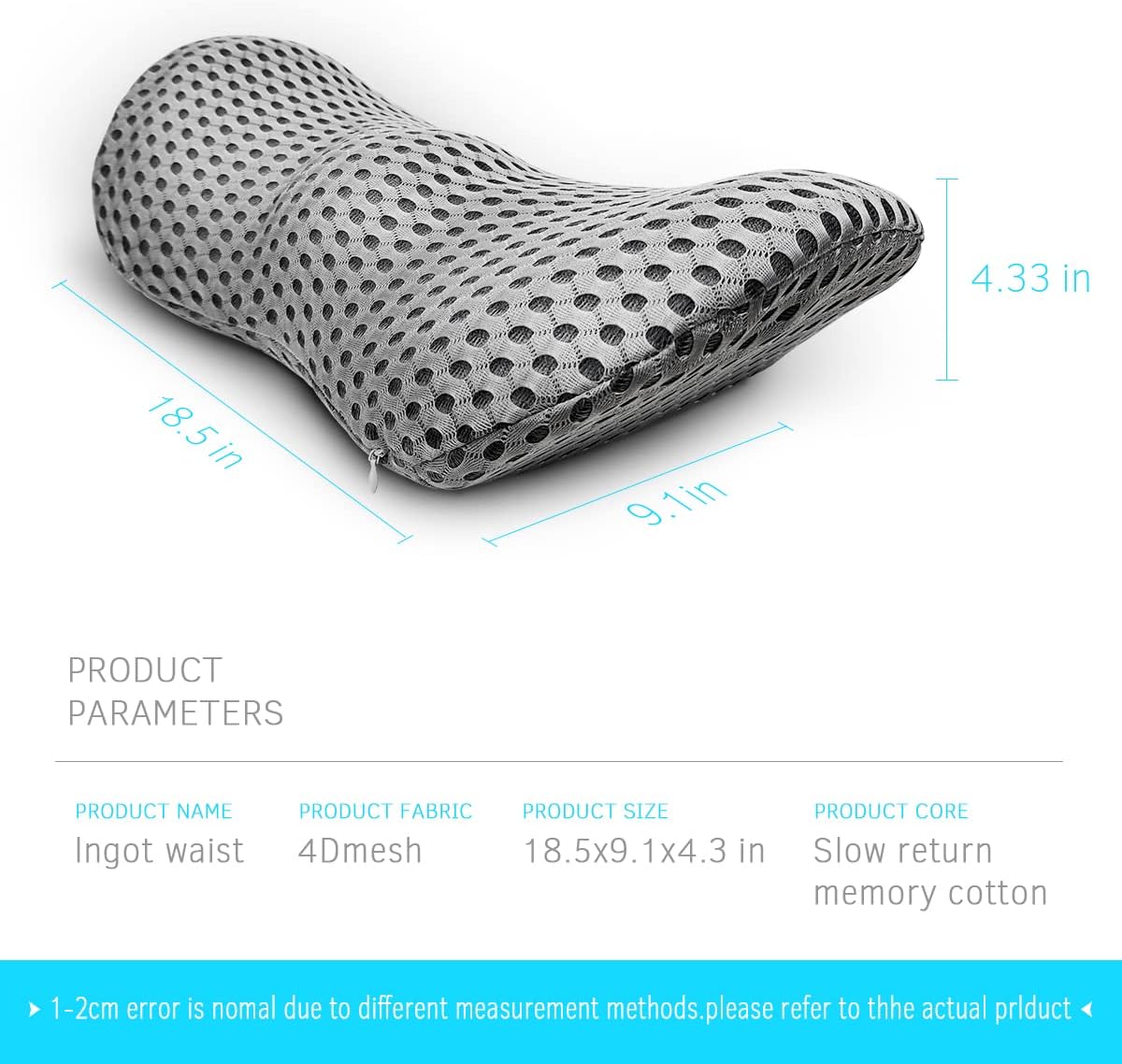 Grey Memory Foam Office Lumbar Support Pillow