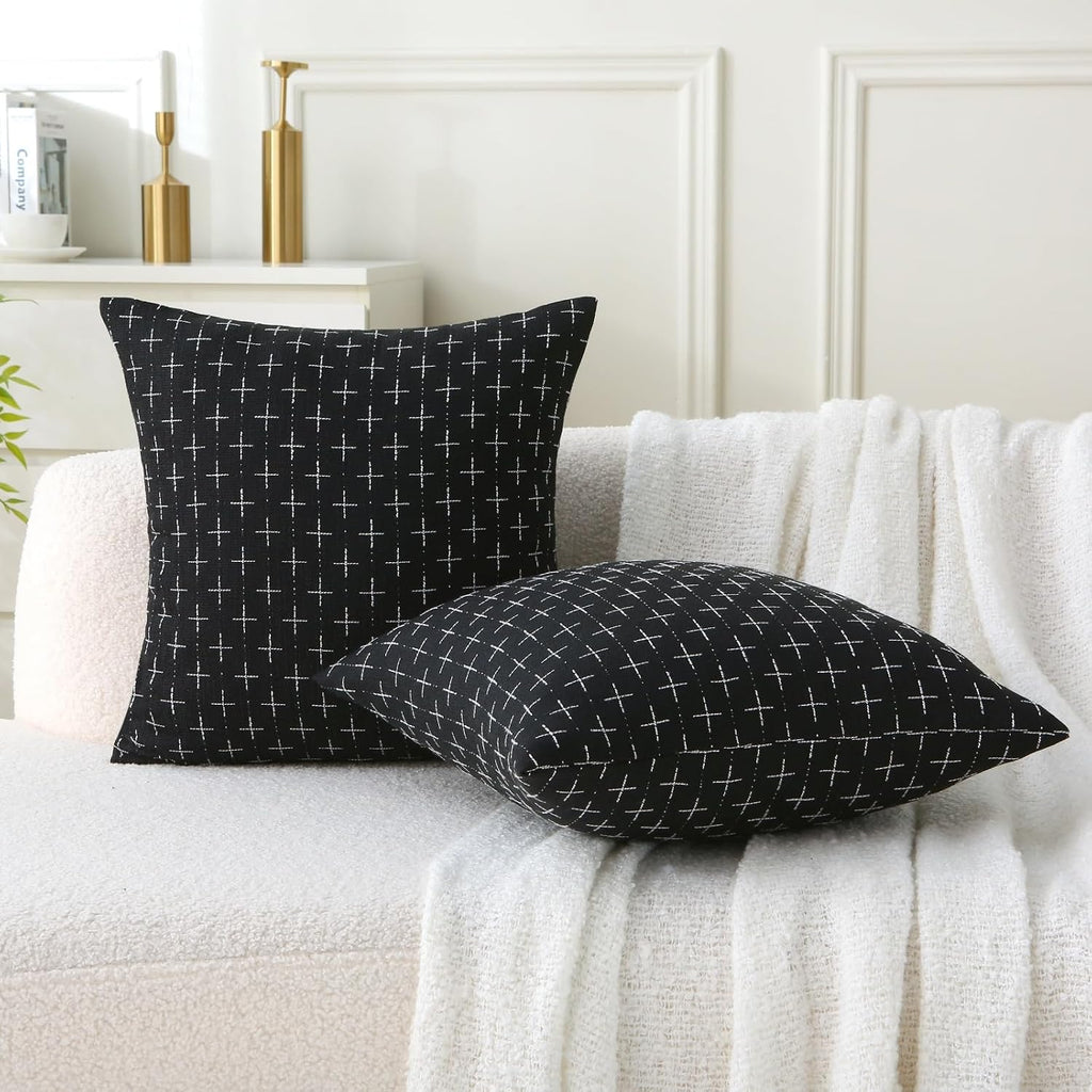 2‑Pack Black Cross‑Pattern Linen Decorative Throw Pillows