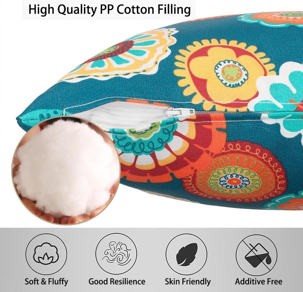 2‑Pack Green Floral Waterproof Outdoor Throw Pillows