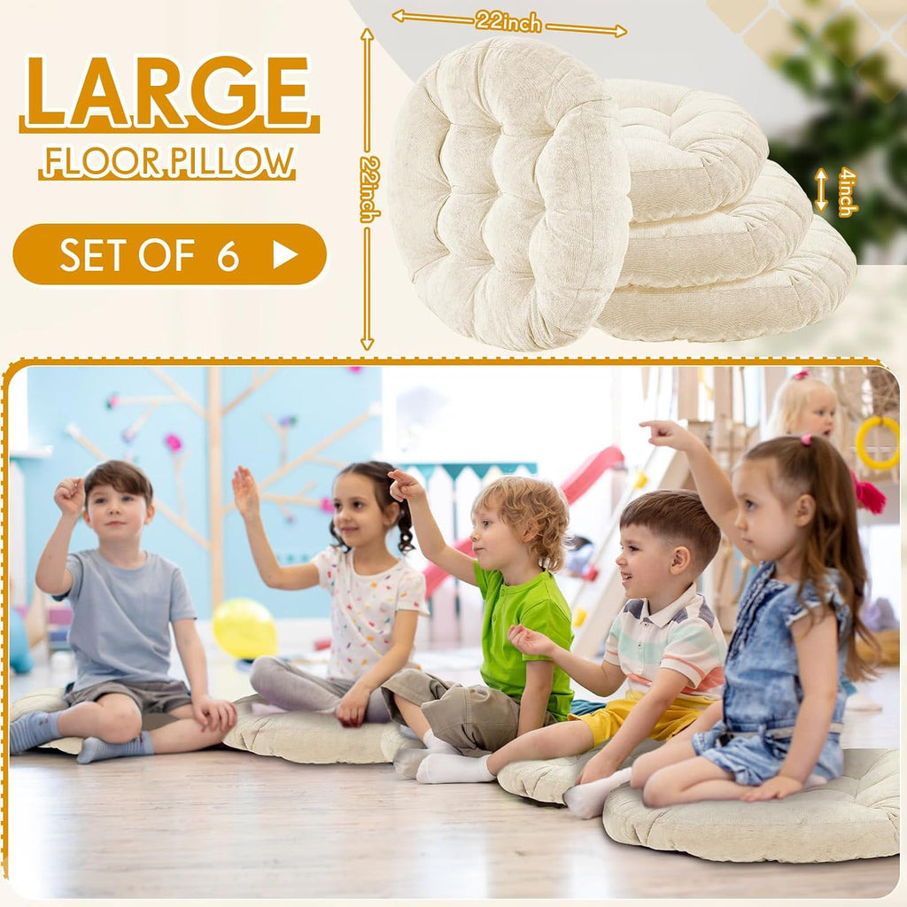 6‑Pcs Beige Round Large Floor Pillows