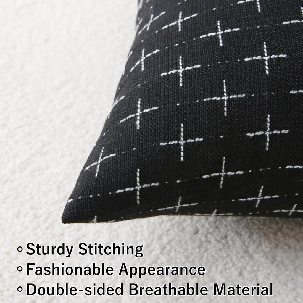 2‑Pack Black Cross‑Pattern Linen Decorative Throw Pillows