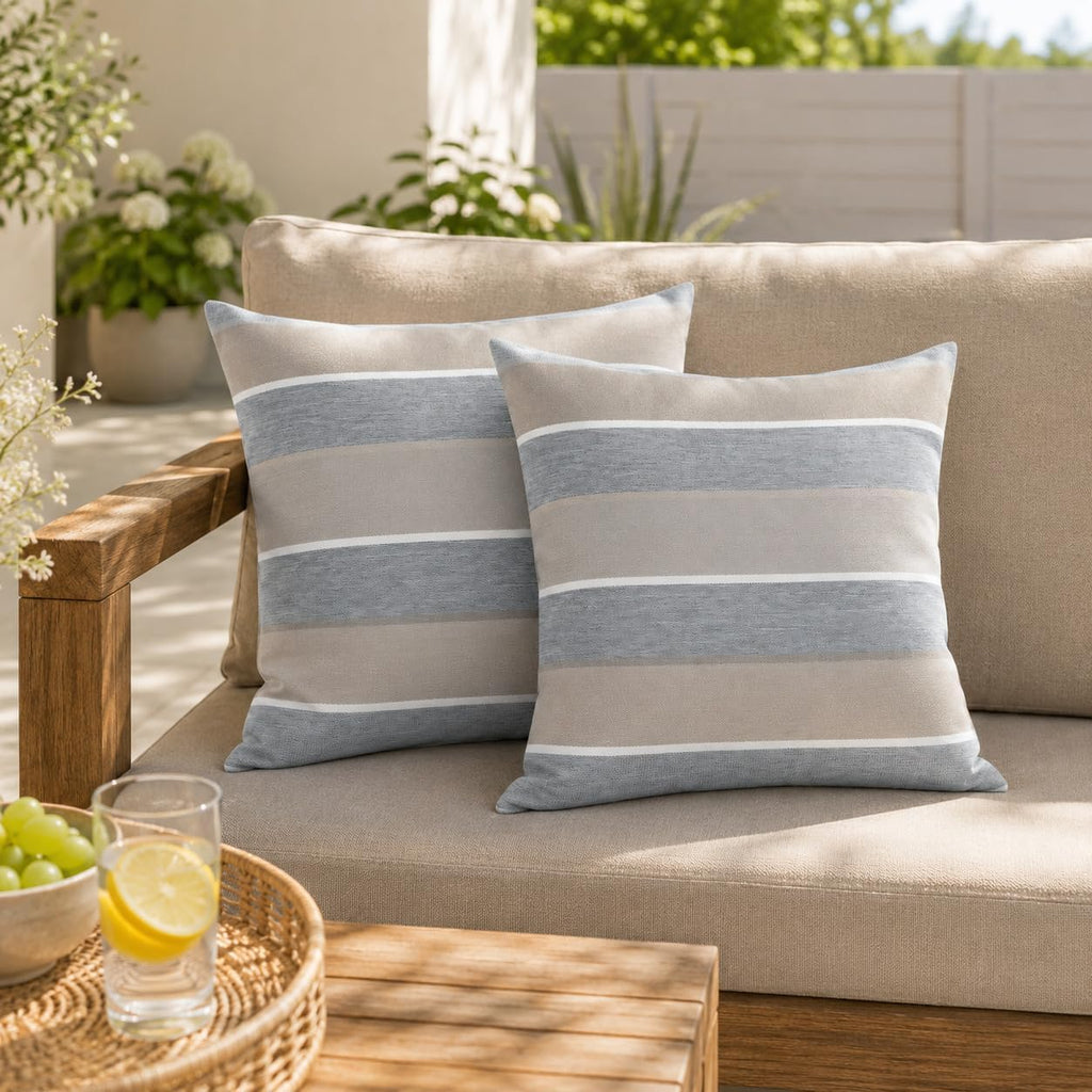 2‑Pack Gray Stripe Water‑Resistant Outdoor Throw Pillows