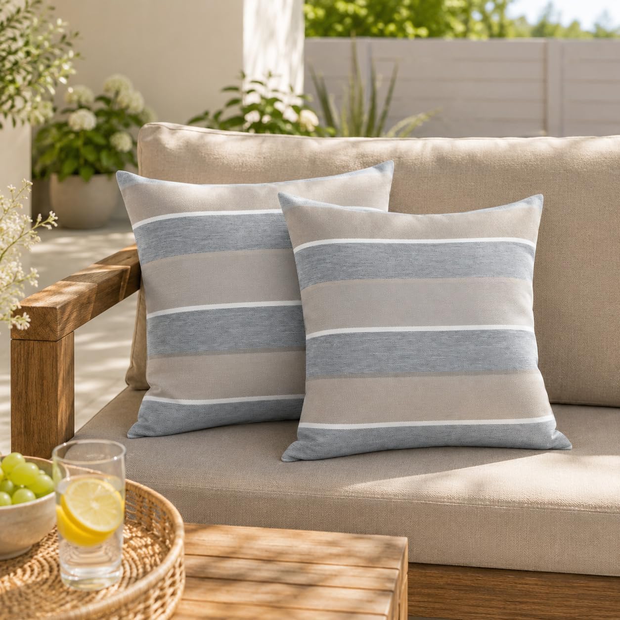 2‑Pack Gray Stripe Water‑Resistant Outdoor Throw Pillows