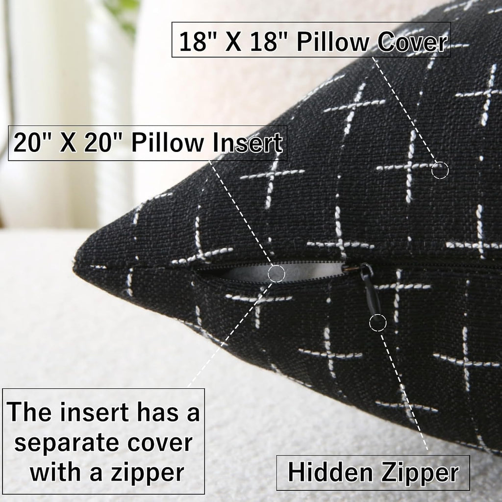 2‑Pack Black Cross‑Pattern Linen Decorative Throw Pillows