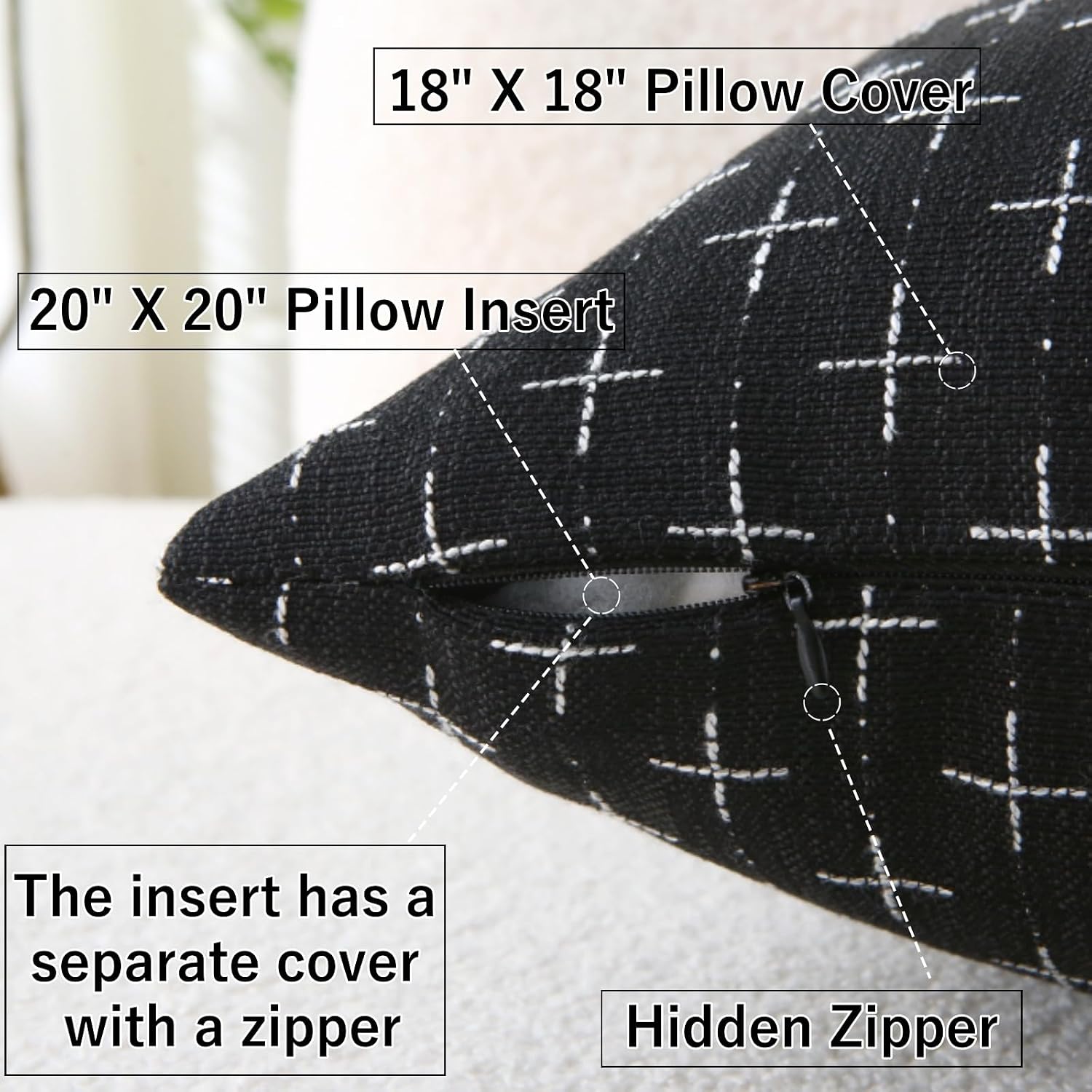 2‑Pack Black Cross‑Pattern Linen Decorative Throw Pillows