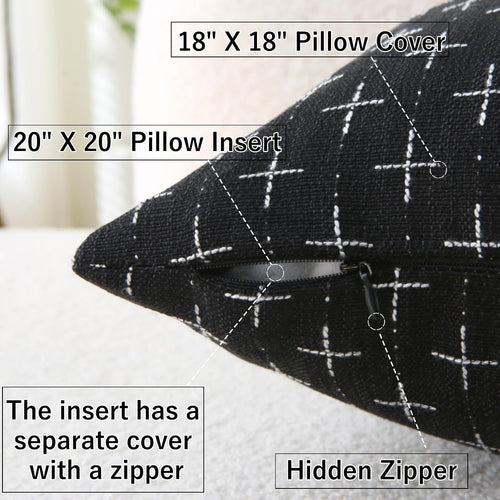2‑Pack Black Cross‑Pattern Linen Decorative Throw Pillows