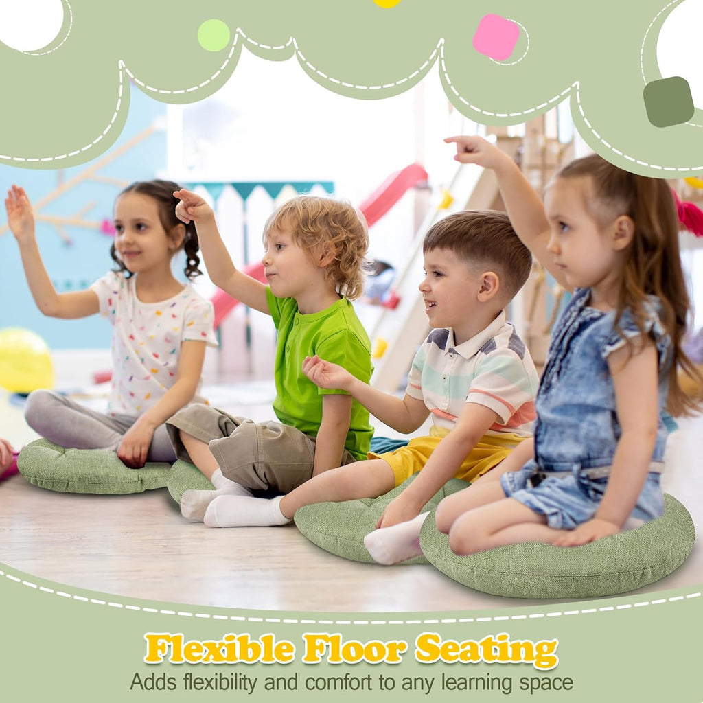 8‑Pcs Green Kids Round Floor Cushions