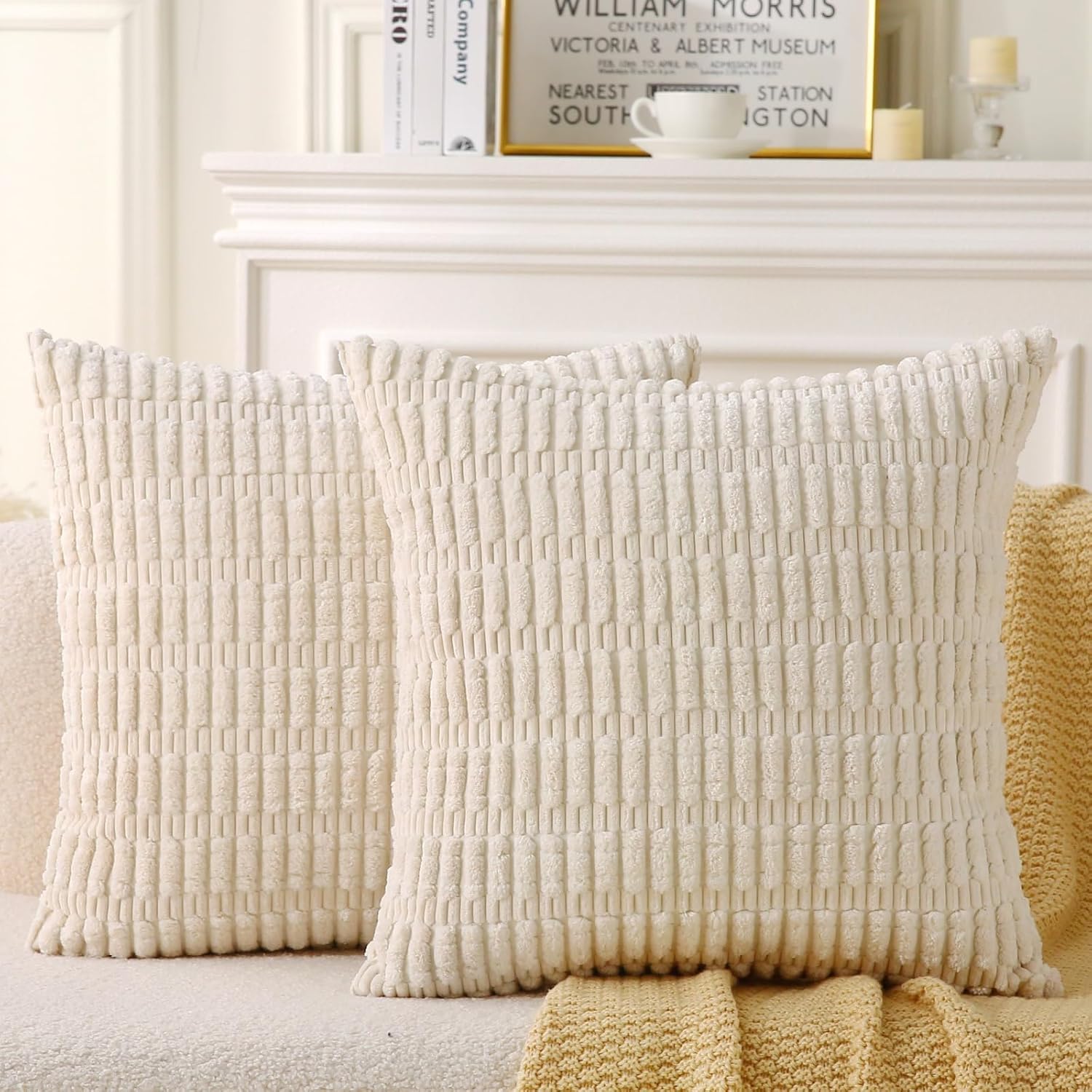 2‑Pack Decorative Beige Corduroy Throw Pillows