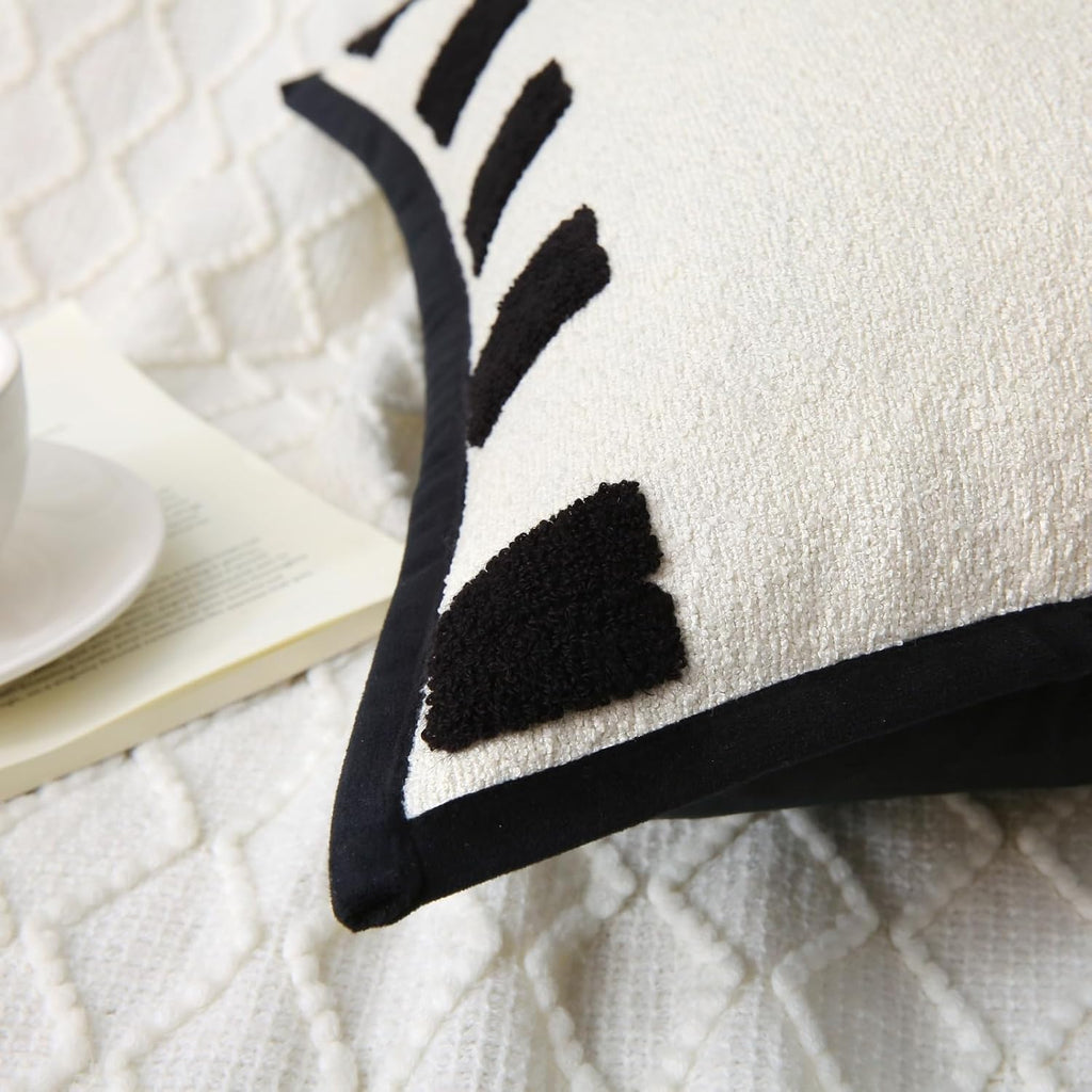 Black Chenille Tufted Boho Decorative Throw Pillows Set of 2