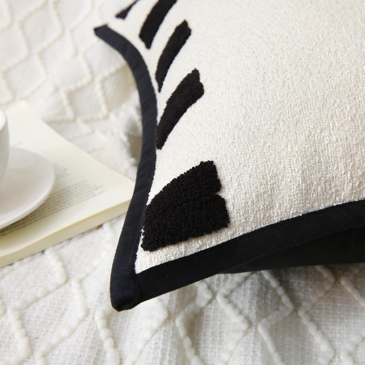 Black Chenille Tufted Boho Decorative Throw Pillows Set of 2