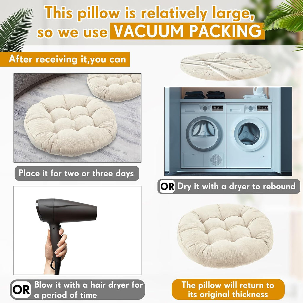6‑Pcs Beige Round Large Floor Pillows