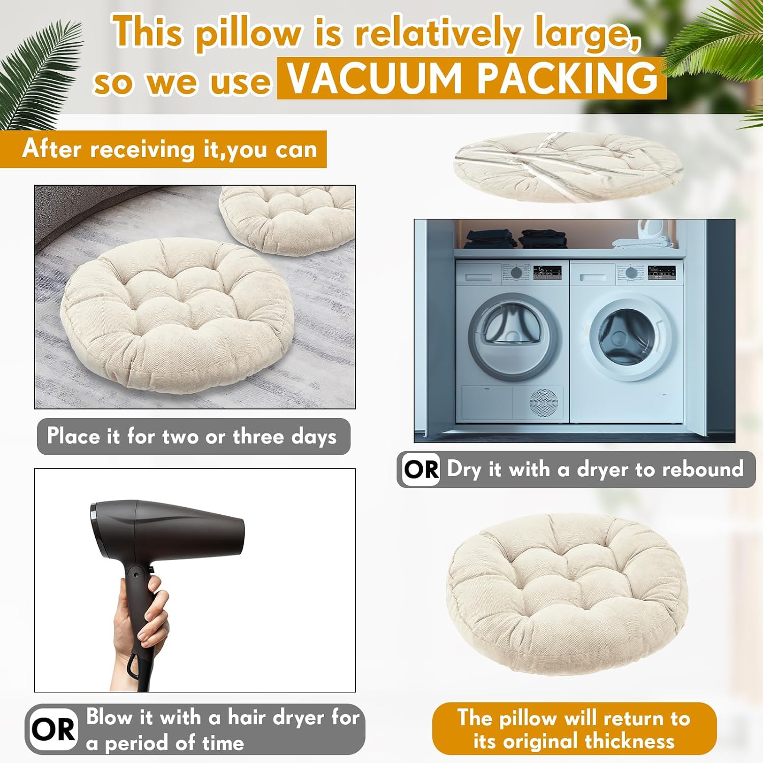 6‑Pcs Beige Round Large Floor Pillows