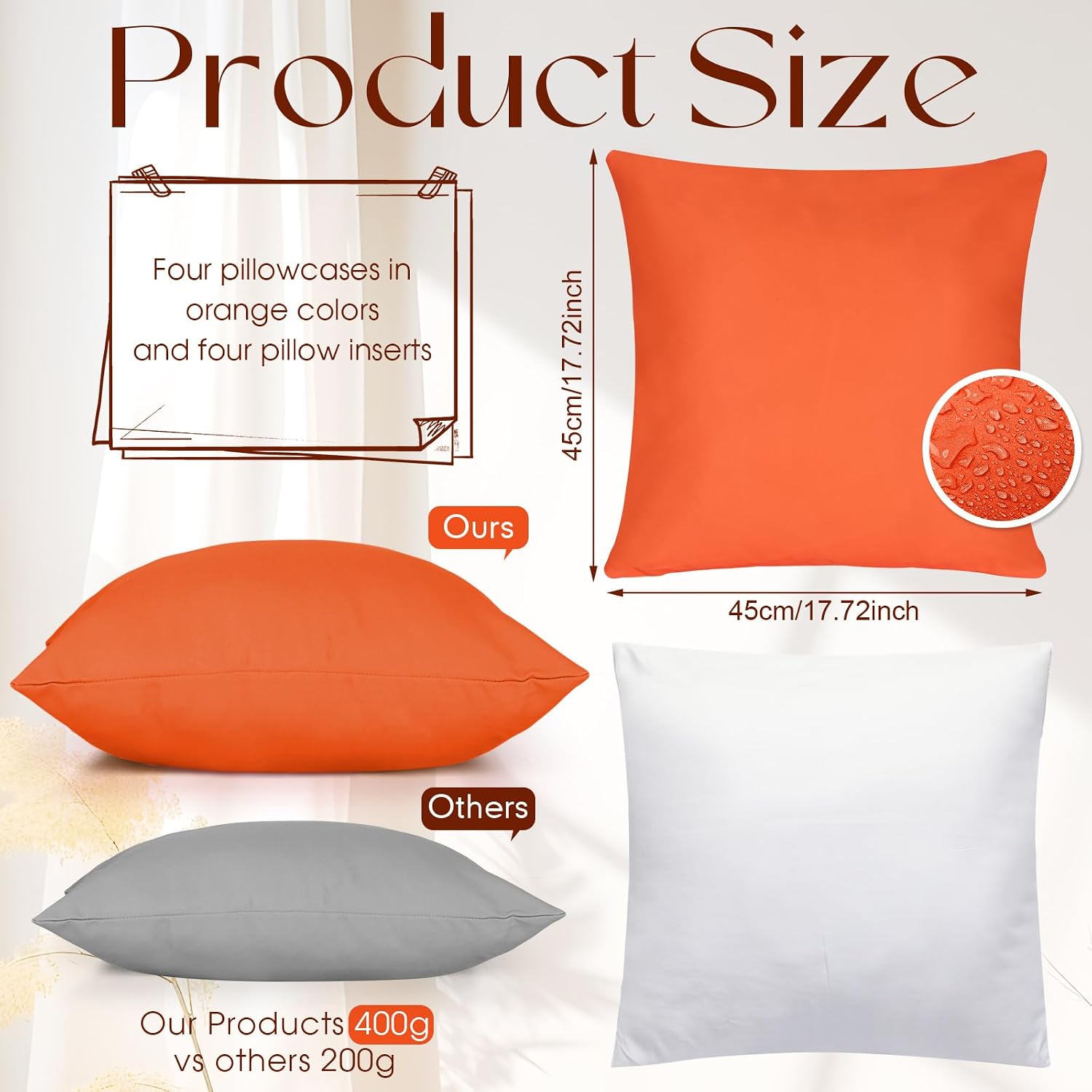 4‑Pack Orange Waterproof Outdoor Throw Pillows