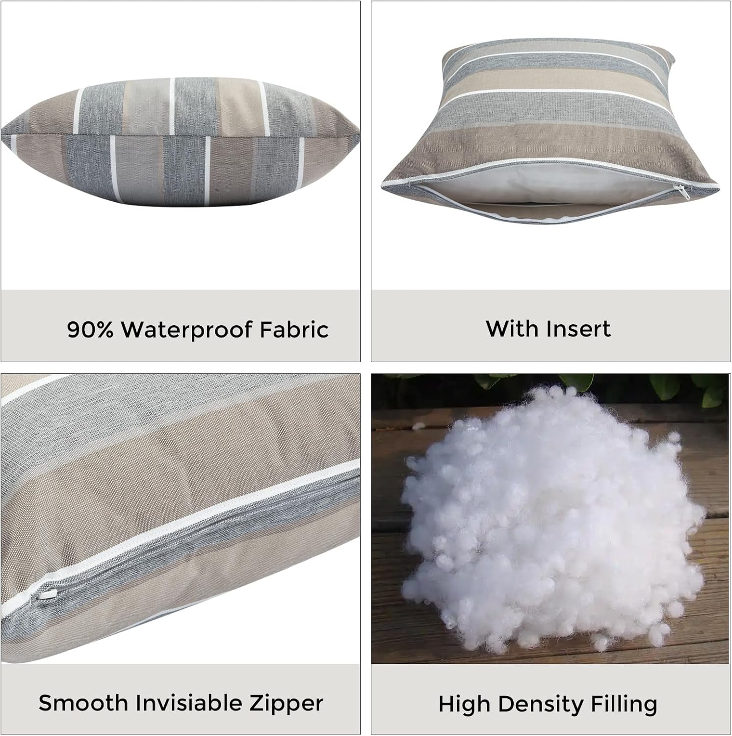 2‑Pack Gray Stripe Water‑Resistant Outdoor Throw Pillows