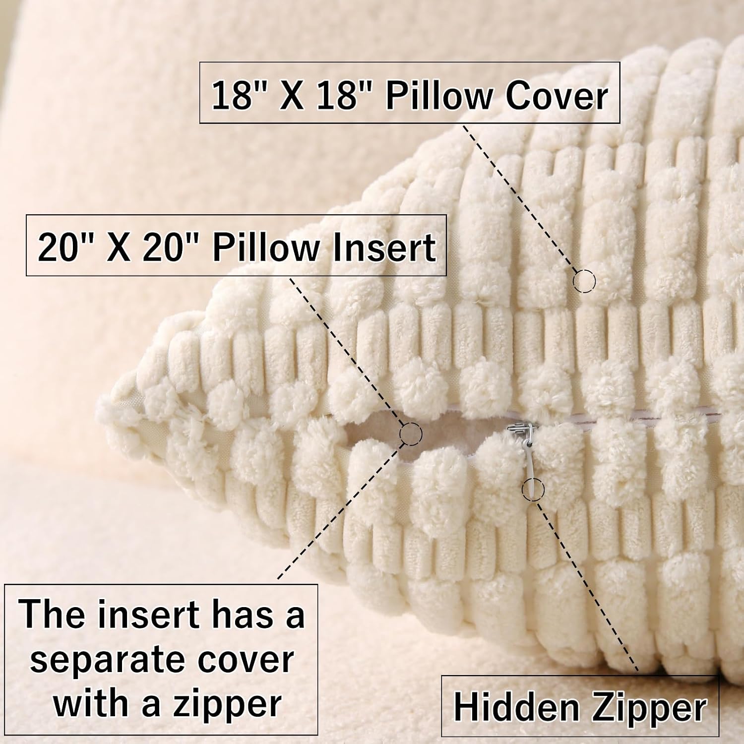 2‑Pack Decorative Beige Corduroy Throw Pillows