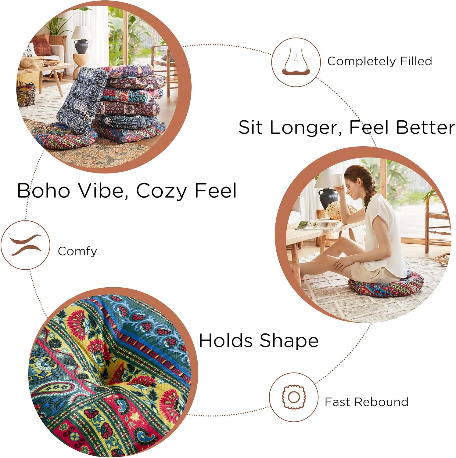2‑Pack Boho Round Floor Meditation Cushions