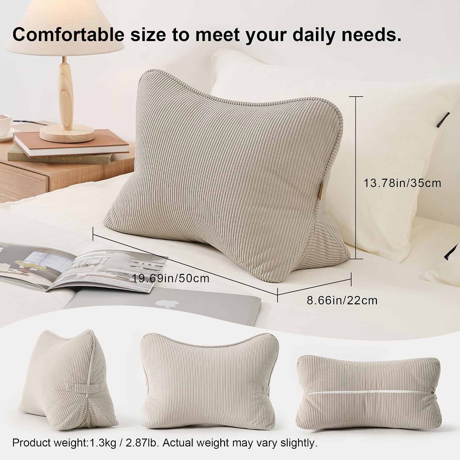 Beige‑Gray Triangle Sofa Lumbar Support Cushion