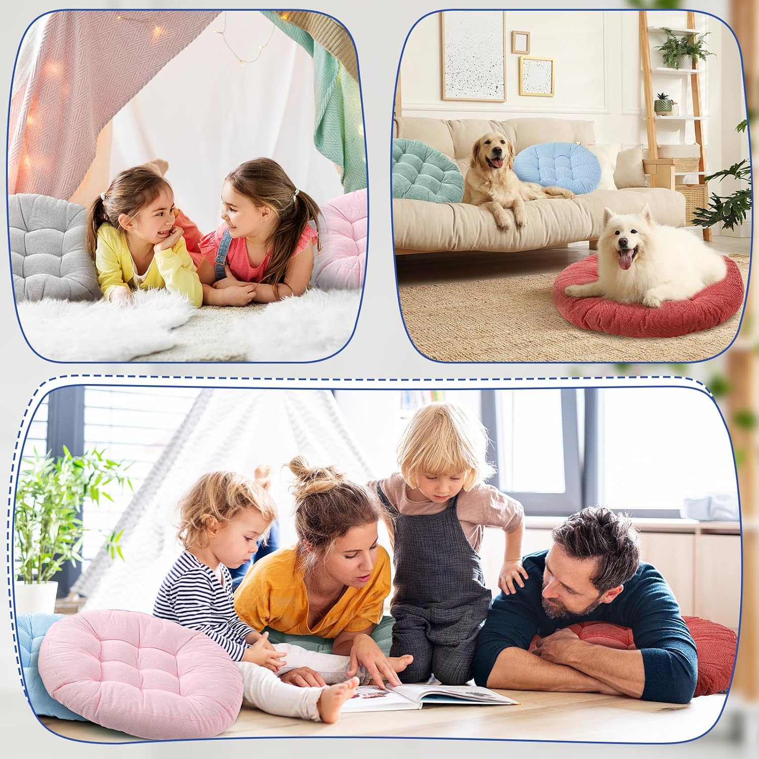 6‑Pcs Colorful Round Large Floor Pillows