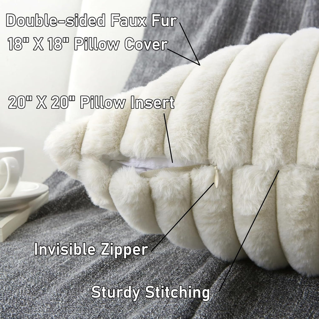 2‑Pack Decorative Beige Faux Fur Striped Throw Pillows