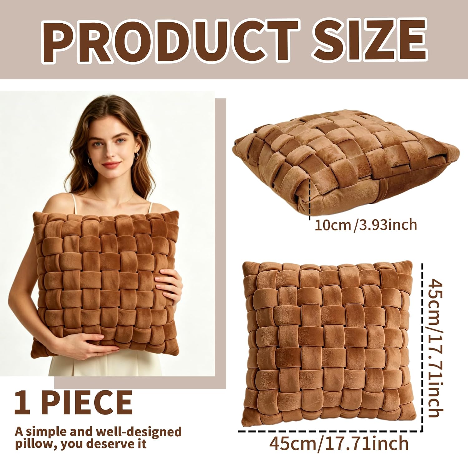Brown Velvet Knotted Decorative Throw Pillow