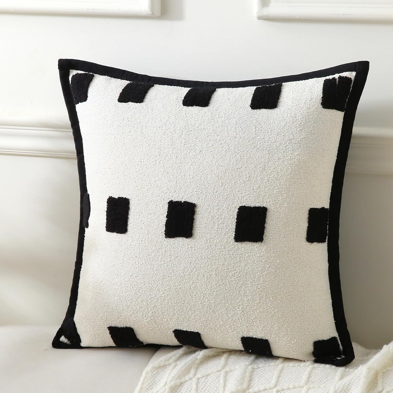 Black Chenille Tufted Boho Decorative Throw Pillows Set of 2