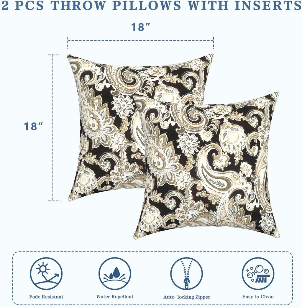 2‑Pack Black Paisley Decorative Throw Pillows