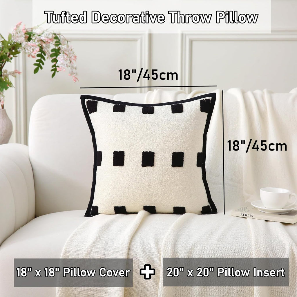 Black Chenille Tufted Boho Decorative Throw Pillows Set of 2