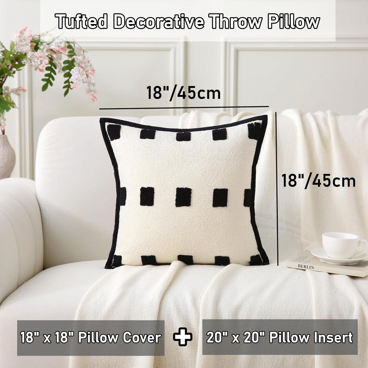 Black Chenille Tufted Boho Decorative Throw Pillows Set of 2
