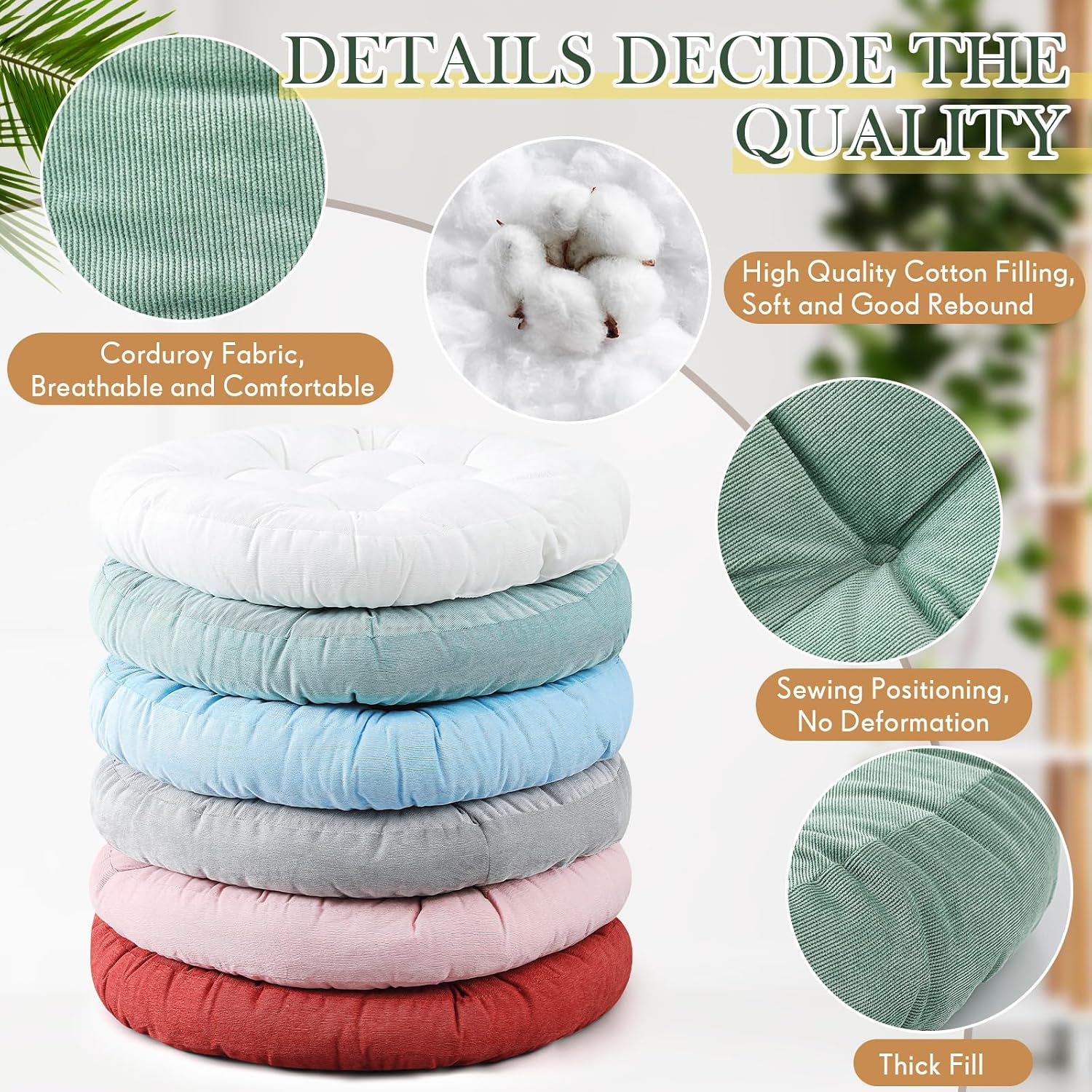 6‑Pcs Colorful Round Large Floor Pillows