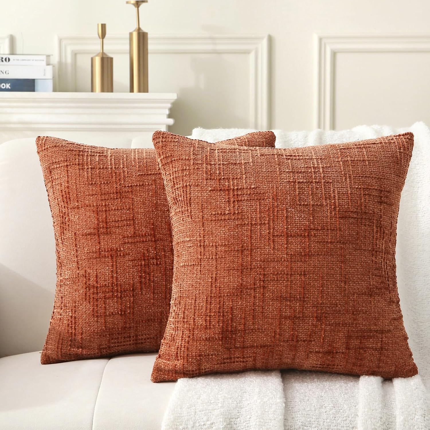 2‑Pack Decorative Brick‑Red Boho Throw Pillows