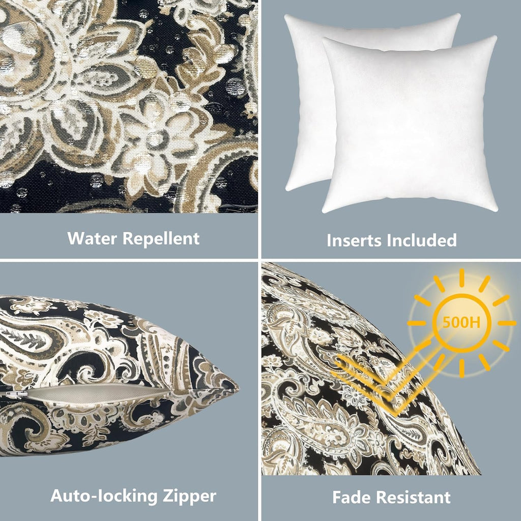 2‑Pack Black Paisley Decorative Throw Pillows