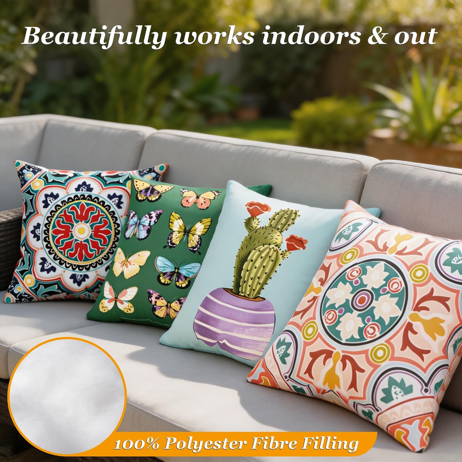 4‑Pack Red‑Black Boho Outdoor Throw Pillows