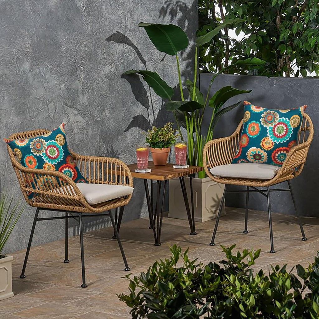 2‑Pack Green Floral Waterproof Outdoor Throw Pillows