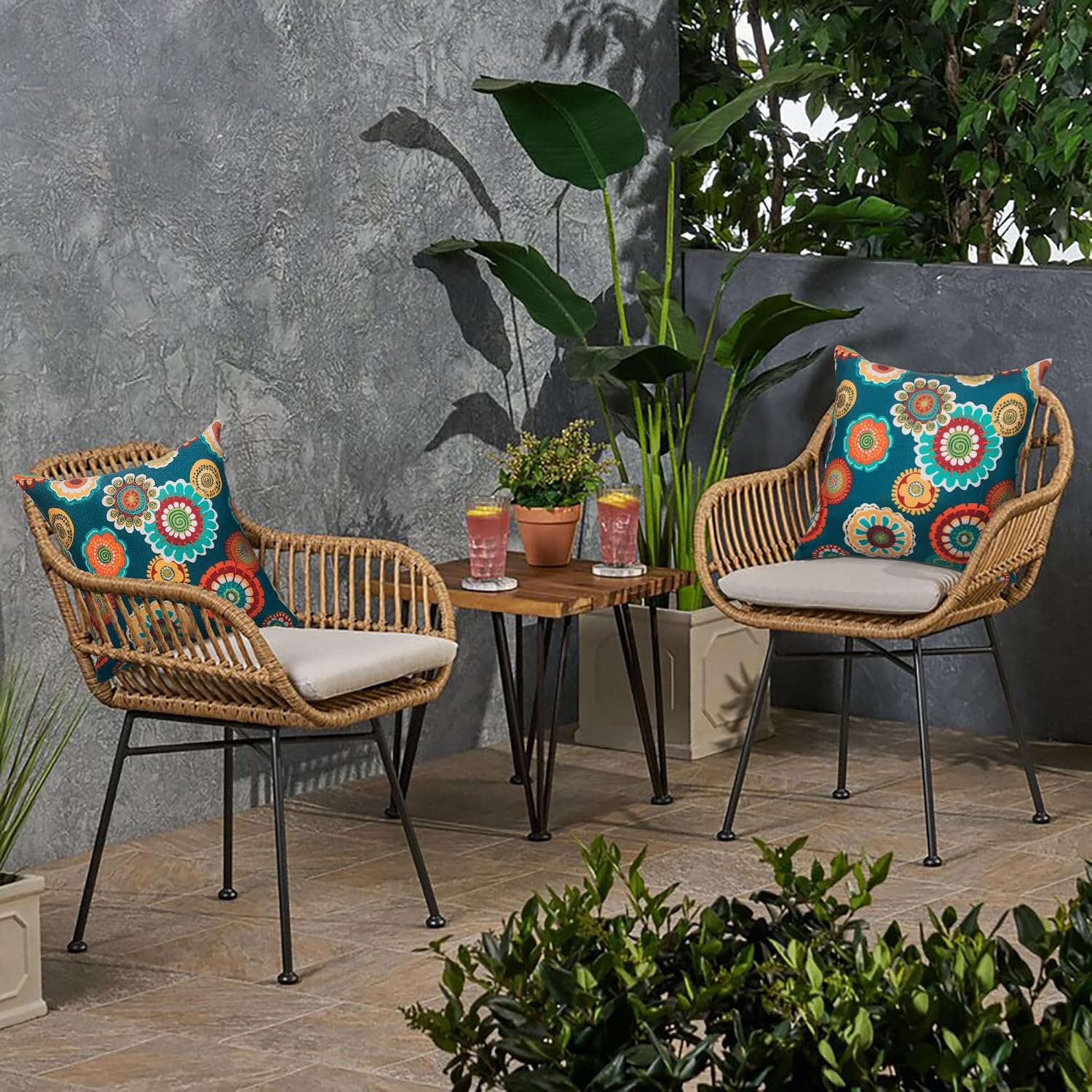 2‑Pack Green Floral Waterproof Outdoor Throw Pillows