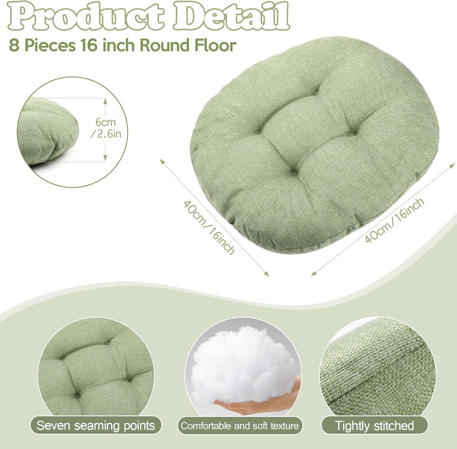 8‑Pcs Green Kids Round Floor Cushions