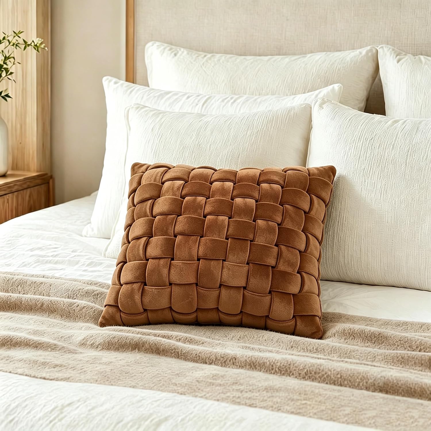 Brown Velvet Knotted Decorative Throw Pillow