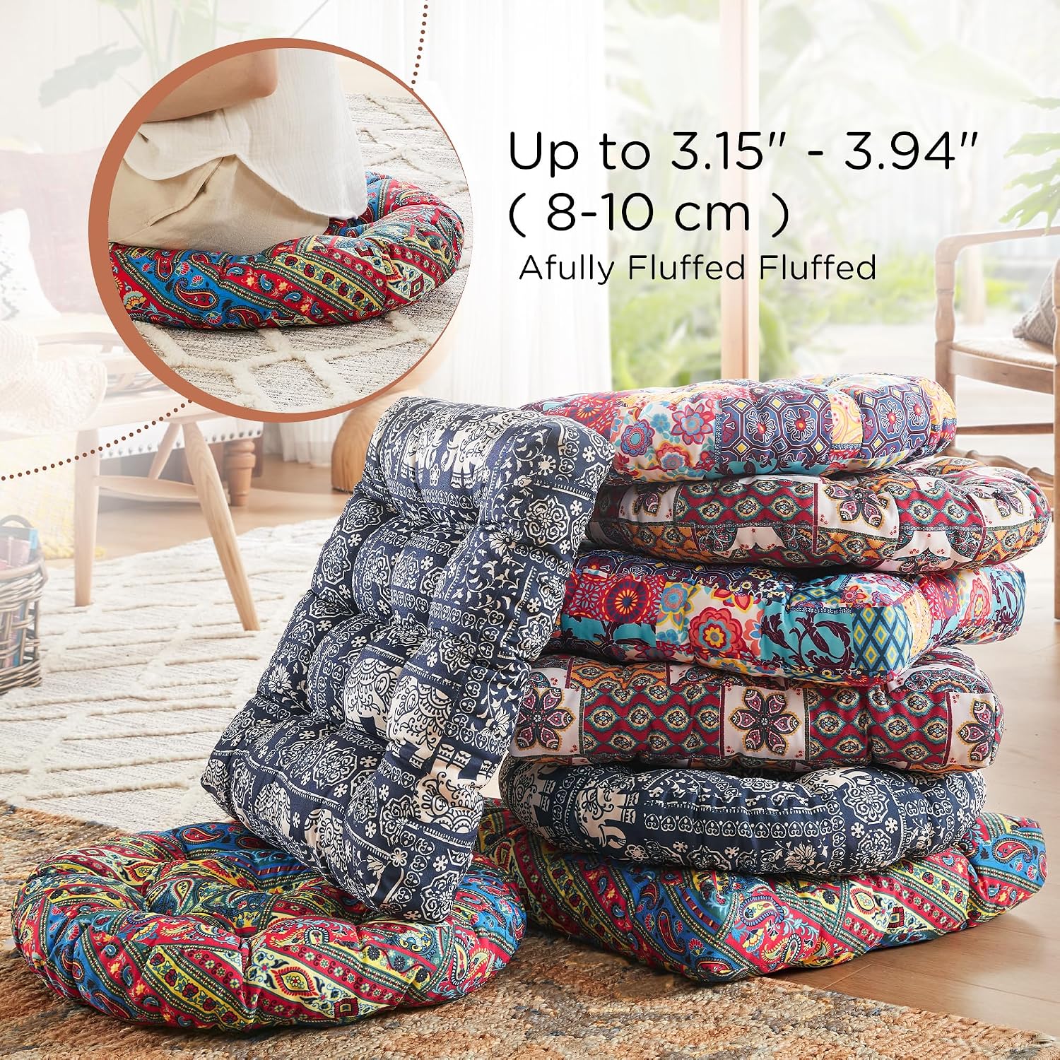 2‑Pack Boho Round Floor Meditation Cushions