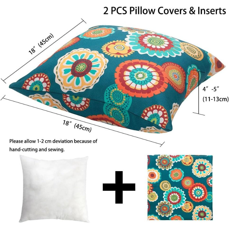 2‑Pack Green Floral Waterproof Outdoor Throw Pillows