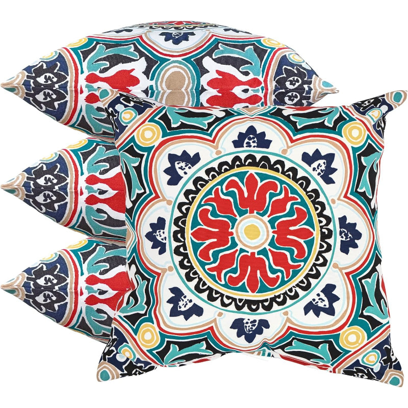 4‑Pack Red‑Black Boho Outdoor Throw Pillows